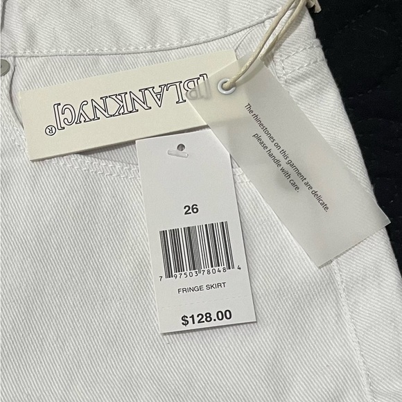 Blank NYC NWT White Denim Rhinestone Fringe Mini Skirt - Picture 3 of 6